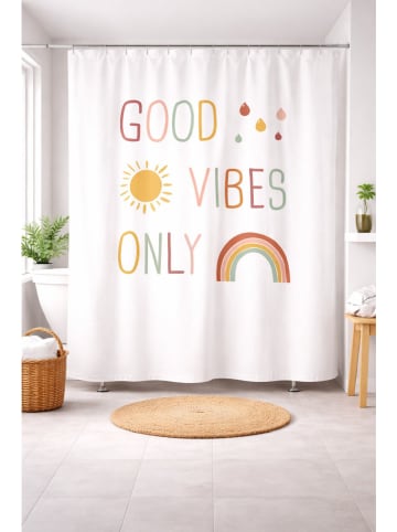 Ornami Duschvorhang ''Good Vibes'' in Weiß/ Bunt - (L)180 x (B)200 cm