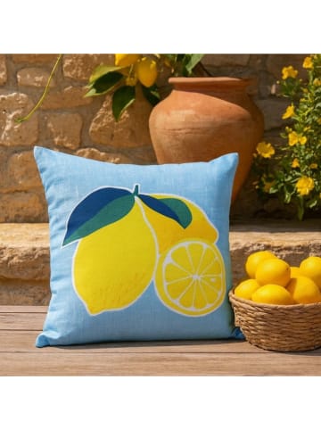 Ornami Poduszka outdoorowa "Yuzu" w kolorze błękitno-żółtym - 40 x 40 cm