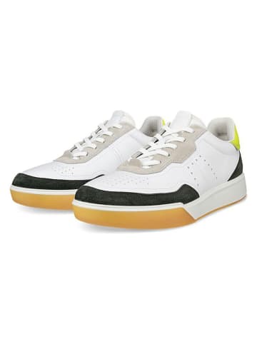 Ecco Leren sneakers "Street Court" wit/zwart/geel