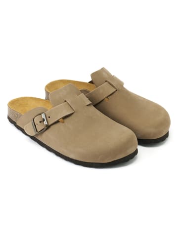 Mandel Leder-Clogs "Noe" in Taupe