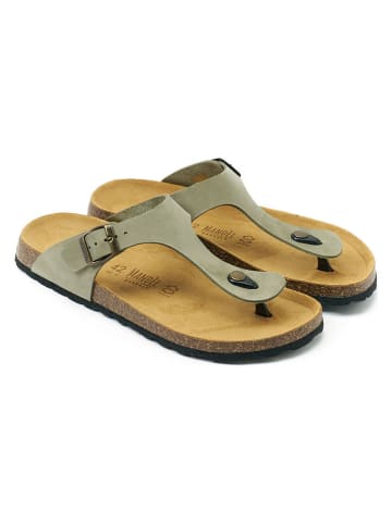 Mandel Leren teenslippers "David" kaki