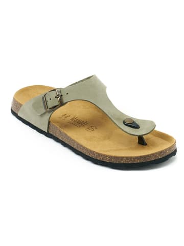 Mandel Leren teenslippers "David" kaki