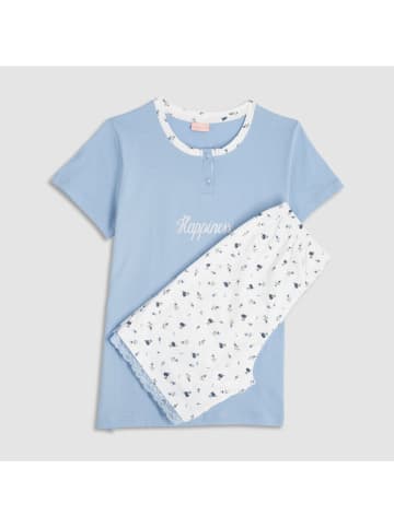 COTONELLA Pyjama lichtblauw/wit