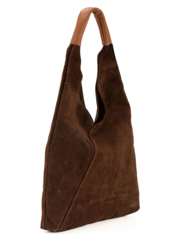 Mila Blu Leder-Schultertasche "Mirtillo" in Braun - (B)34 x (H)39 x (T)8 cm