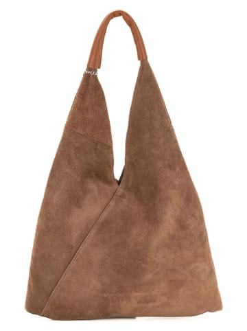 Mila Blu Leren schoudertas "Mirtillo" taupe - (B)34 x (H)39 x (D)8 cm