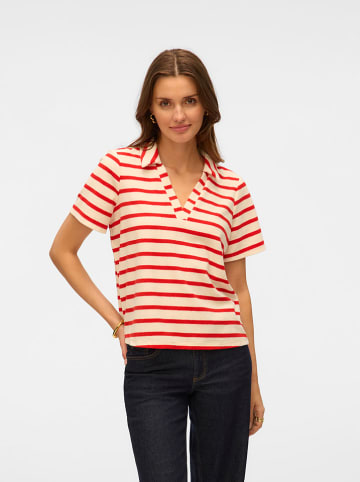 Vero Moda Poloshirt in Creme/ Rot