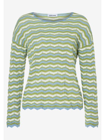 More & More Pullover in Grün/ Weiß