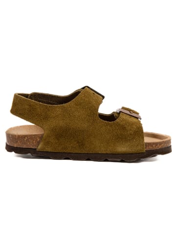 billowy Leder-Sandalen in Khaki