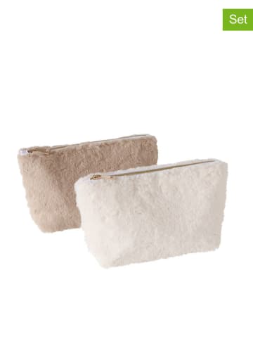 Boltze 2-delige set: toilettassen "Furry" crème/beige - (L)26,7 x (B)16,4 cm