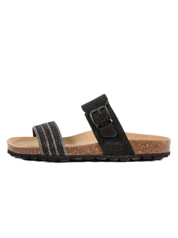 billowy Leder-Pantoletten in Schwarz
