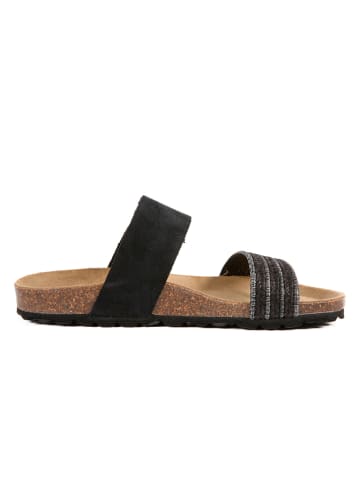 billowy Leder-Pantoletten in Schwarz