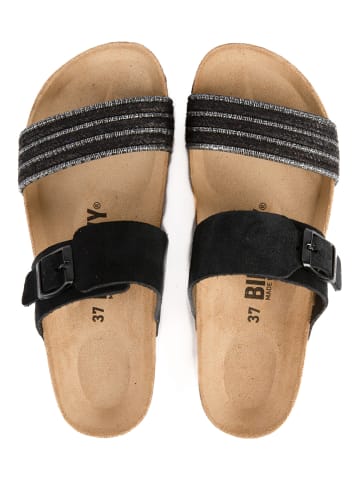 billowy Leder-Pantoletten in Schwarz