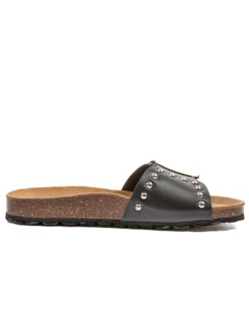 billowy Leder-Pantoletten in Schwarz