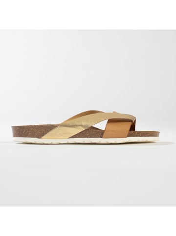 BACKSUN Leren slippers "Tingo" lichtbruin/goudkleurig