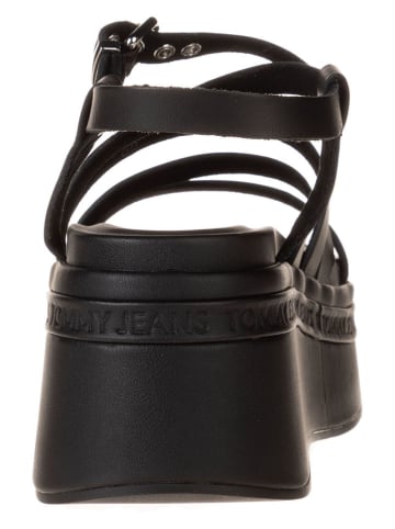 Tommy Hilfiger Leder-Keilsandaletten in Schwarz