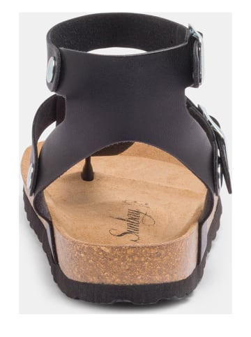 Sunbay Leren teenslippers "Yuruani" zwart