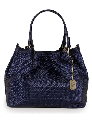 Anna Morellini Leder-Schultertasche "Eloisa" in Dunkelblau - (B)38 x (H)28 x (T)16 cm