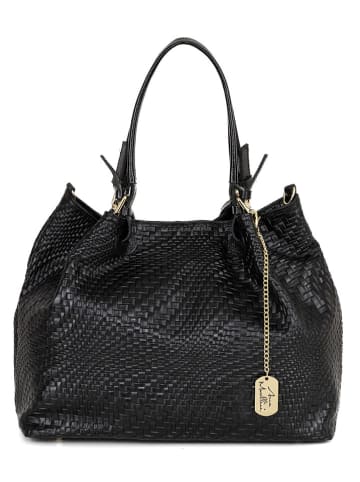 Anna Morellini Leren schoudertas "Eloisa" zwart - (B)38 x (H)28 x (D)16 cm