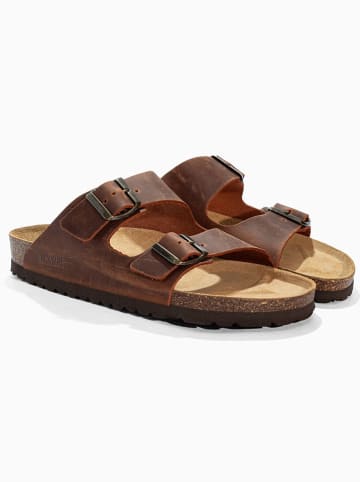 BACKSUN Leder-Pantoletten "Bali" in Braun