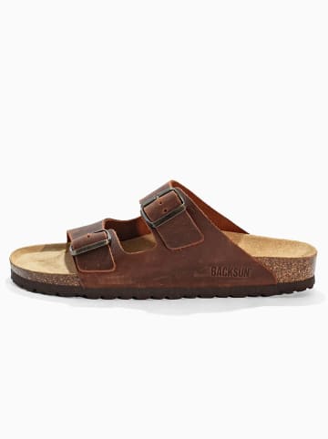 BACKSUN Leder-Pantoletten "Bali" in Braun