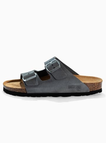 BACKSUN Leder-Pantoletten "Bali" in Grau