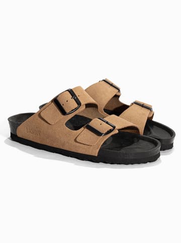 BACKSUN Leren slippers "Bali" beige