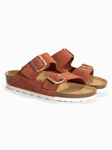 BACKSUN Leren slippers "Bali" roestrood