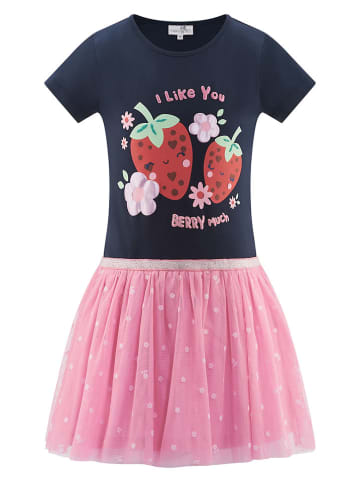 happy girls by Eisend Jurk donkerblauw/lichtroze