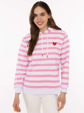 Zwillingsherz Hoodie "Streifen Herz" in Pink/ Weiß