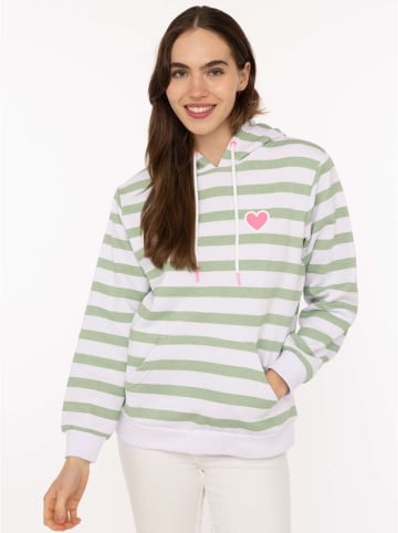 Zwillingsherz Hoodie "Streifen Herz" in Grün/ Weiß