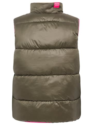 Zwillingsherz Omkeerbare doorgestikte bodywarmer "Teddy Wendbar" kaki/beige