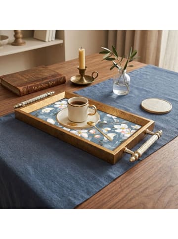 Violeta Home Tablett in Blau/ Weiß/ Hellbraun - (L)34 x (B)18 cm