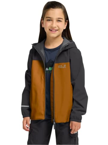Jack Wolfskin Regenjacke in Hellbraun/ Anthrazit