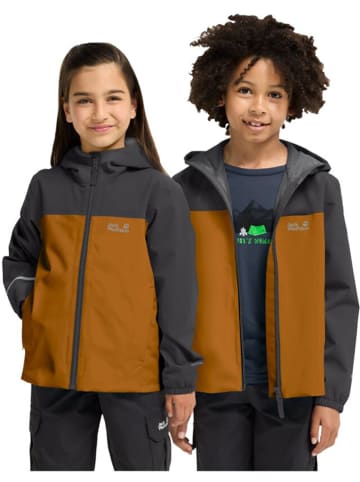 Jack Wolfskin Kurtka przeciwdeszczowa w kolorze jasnobrązowo-antracytowym