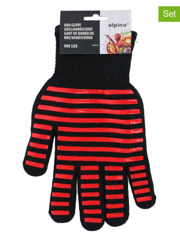 Alpina 2er-Set: Grillhandschuhe in Rot/ Schwarz - (L)28 x (B)18 cm