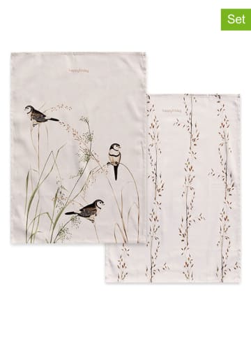 Happy Friday 2-delige set: theedoeken "Happy birds" crème