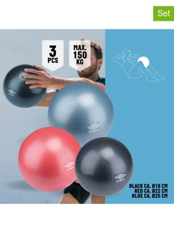 Umbro 3er-Set: Pilates-Bälle in Blau/ Rot/ Schwarz