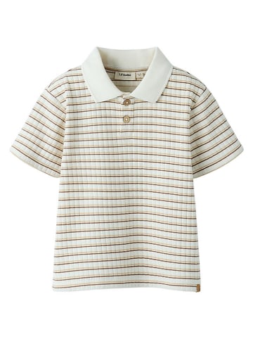 Lil Atelier Koszulka polo "Haldur" w kolorze biało-brązowo-beżowym