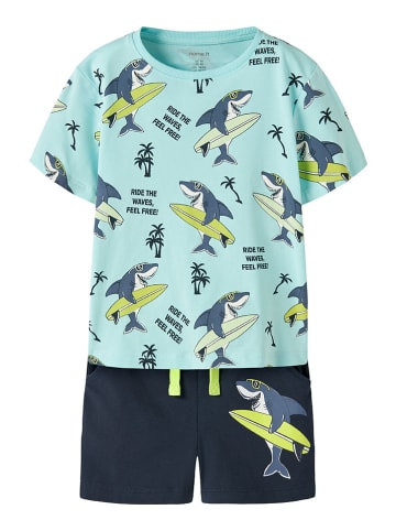 name it 2-delige outfit "Flaz" turquoise/donkerblauw