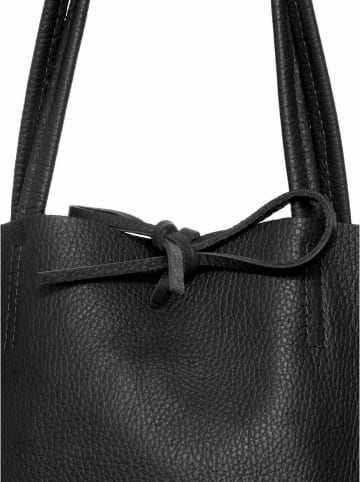Zwillingsherz Leren shopper zwart - (B)40 x (H)45 cm