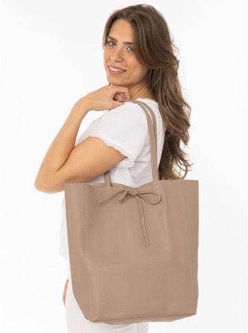Zwillingsherz Leder-Shopper in Beige - (B)40 x (H)45 cm