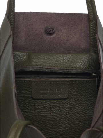 Zwillingsherz Leren shopper olijfgroen - (B)40 x (H)45 cm