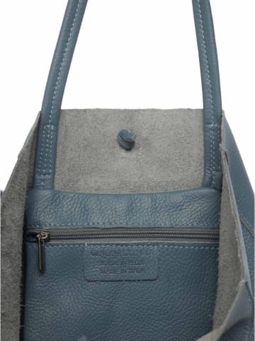 Zwillingsherz Leder-Shopper in Blau - (B)40 x (H)45 cm