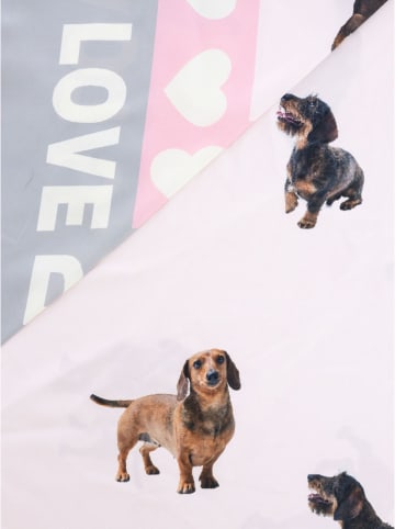 Zwillingsherz Dreieckstuch "Dog Love" in Rosa/ Grau - (L)138 x (B)68 cm
