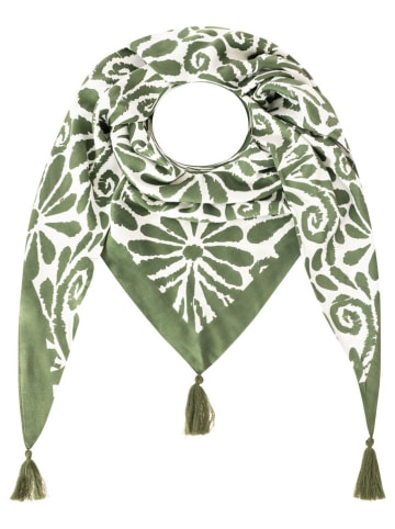 Zwillingsherz Driehoekige sjaal "Flower Fun" olijfgroen/wit - (L)200 x (B)90 cm