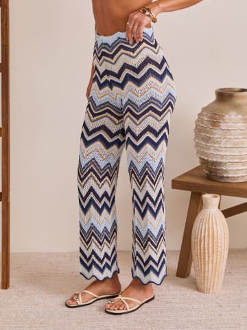 Milan Kiss Broek donkerblauw/lichtblauw/crème