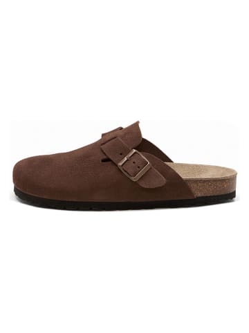 billowy Leren clogs bruin