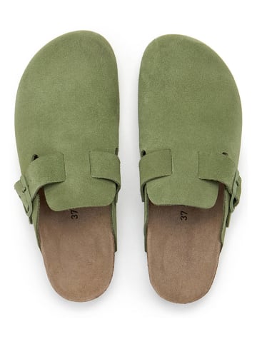 billowy Leder-Clogs in Grün