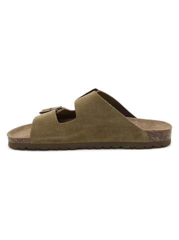 billowy Leren slippers kaki