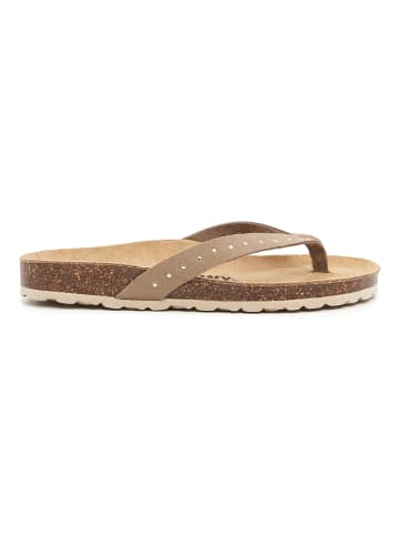 billowy Leder-Zehentrenner in Beige